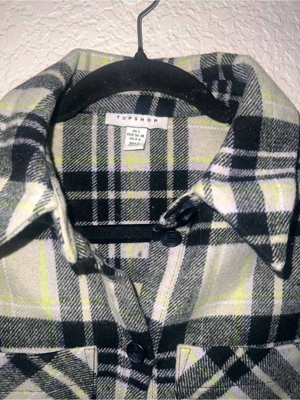 Topshop Black & Light Green Plaid Button-Down Shacket